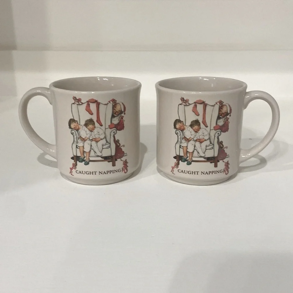 Vintage Hallmark Norman Rockwell “Caught Napping” Christmas Mug, 1987